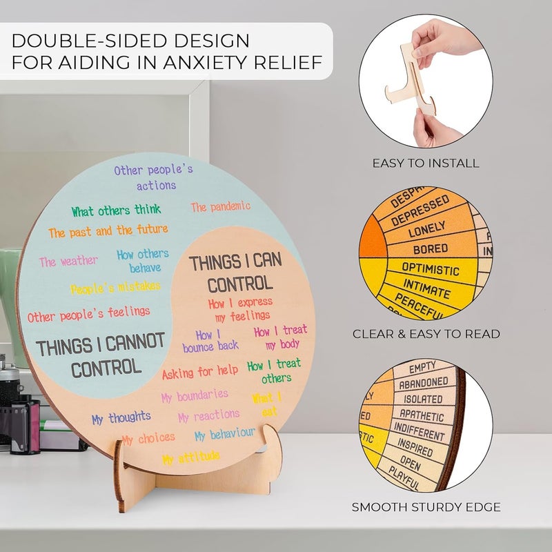 Giftacity Feelings Wheel Therapy Office Desk Decor - 10.6" Large Double Sided Mental Health Emotions Chart with Stand, Therapist Gifts for Home Office Women Man - Image 3